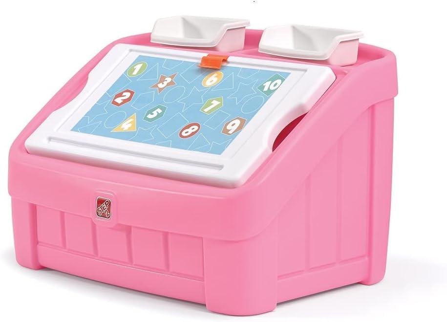 Step2 2-in-1 Toy Box & Art Lid, Kids Toy Storage Bin & Organizer, Easel & Chest in One, Made of Durable Plastic, For Toddlers 2+ Years Old, Pink