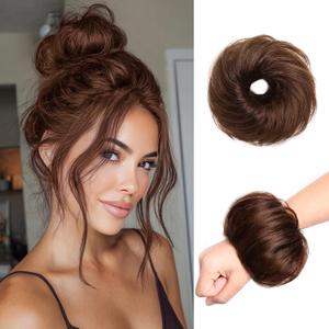 Messy Bun Hair Pieces for Updos 100% Real Human Chignons Scrunchies Hair Buns Stretchy Fluffy Faux Buns Wig Hairpiece Elastic Band Hairbun Donut Hair Bun Extensions for Women Chestnut Brown