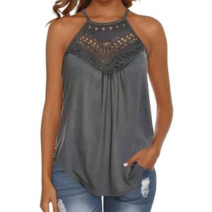 Women's Sleeveless Sleeveless Sexy Cami Pleated Front A Line Tank Halter Swing Shirts,L