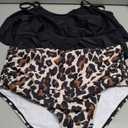 Womens Tankini Swimsuits Ruffled Tank Top Tummy Control Floral Modest Swimwear High Waisted Bikini (Black, XL)