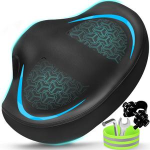 Noseless Bike Seat Cushion for Men & Women - Extra Padding & Comfort Wide Bicycle Seat, Oversized Comfortable Saddle for Peloton Bikes, Exercise Bikes, Electric Bikes, Cruiser Bikes (Blue)