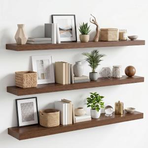 WOPITUES Long Floating Shelves 48", 3 Pcs Wall Shelves, Invisible Brackets, 48in