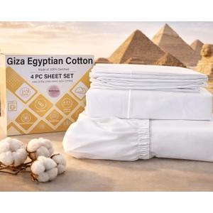 MyGiza Sheets,100% Certified Giza Egyptian Cotton Sheets-Full XL Extra Long Size Giza Cotton Sheets Set to Fit Upto 15 Inches Deep Mattress (4 Pcs) White