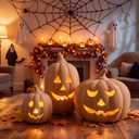 Vercraft Set of 3 Halloween Terracotta Pumpkin Decor - 13 in, 9 in, 7 in
