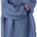 BTFBM Sweaters for Women Fall 2026 Long Sleeve Mock Neck Cable Knit Oversized Sweater Pullover Tops Thick Winter Clothes (XX-Large, Blue)