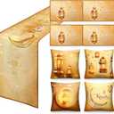 Hosuly 9 Pack Ramadan Party Decorations Set, 1 Pc Eid Mubarak Table Runner 4 Pcs Ramadan Placemat 4 Pcs Pillow Cover Eid al Fitr Table Decor Decoration Star Moon Lantern Decor Set for Home