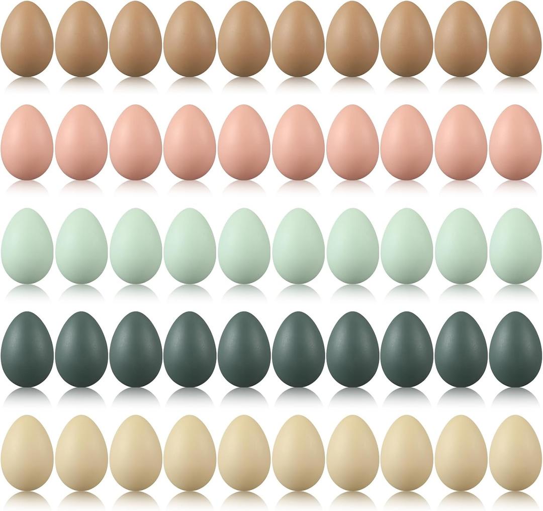 Beeveer 50 Pcs Plastic Easter Eggs Bulk for Easter Hunt 1.6 x 2.4 Inch Colorful Hanging Plastic Eggs for Basket Fillers Party Favor DIY Crafts Decoration(Morandi Color)