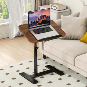 Adjustable Height C Shaped Side Table,360°Swivel Overbed Table,Top Tilting Laptop Stand Table with Hidden Wheels,Mobile Couch End Tables that Slide under,Rolling TV Coffee Table for Sofa/Bed(walnut), 23.6 X 15.7 X 19.6-31.5 Inches