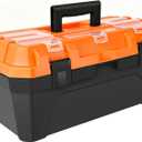 17-inch Tool Box with Removable Tray,Multipurpose Plastic Storage Box/Portable Tool Boxes/Art Craft Organizer, Three Small Parts Storage On The Lid (16.5)