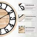 LEIKE 24 Inch Large Wall Clock - Rustic Wooden Silent Non-Ticking Wall Clock with Black Metal Frame, Vintage Farmhouse Decorative for Living Room, Bedroom, Kitchen - Arabic Numerals, Modern Design