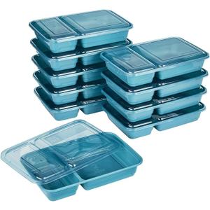 Pack Of 9, GoodCook Meal Prep Rectangle Two Compartment, Teal, Made without BPA  