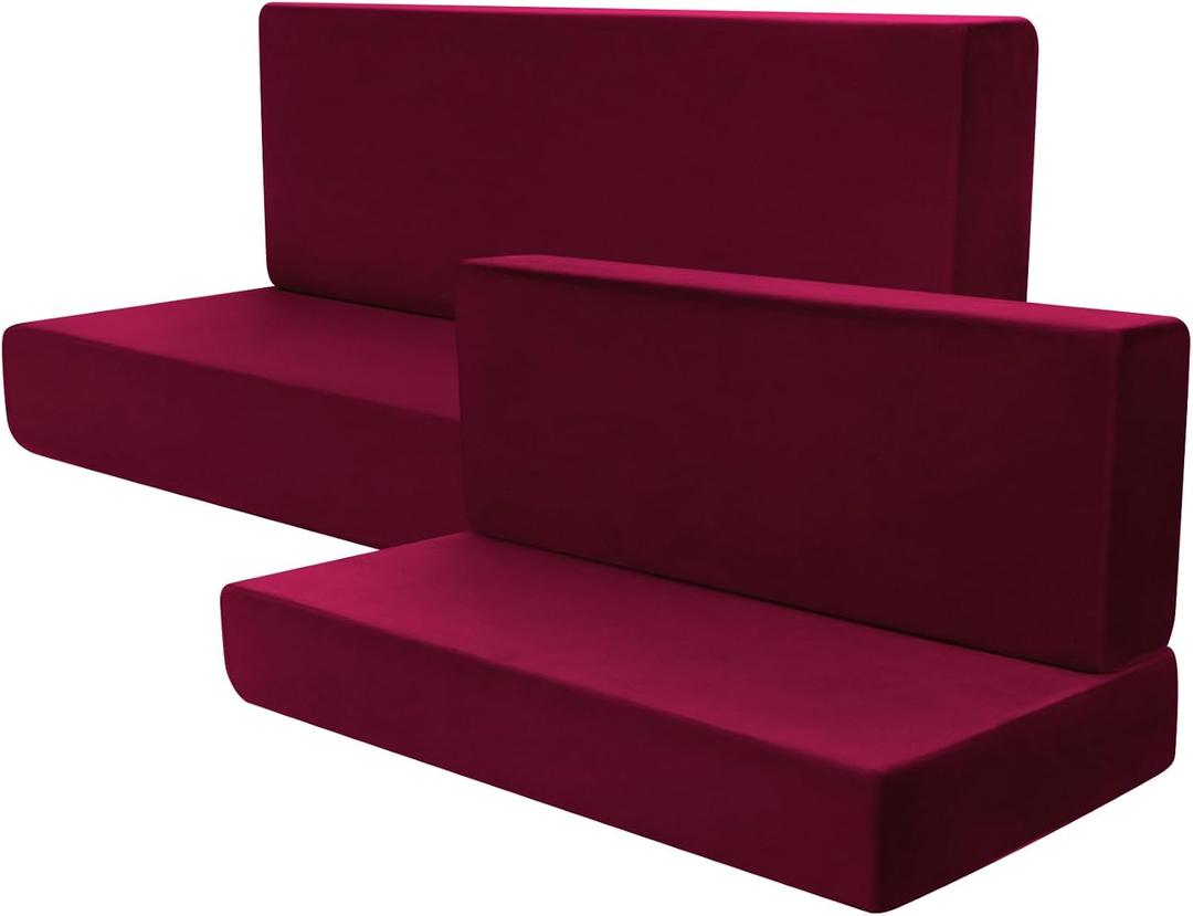 Buryeah 4 Pcs RV Dinette Cushion Covers Booth Set Furniture Protector for Sofa Seat Camper Car Couch, 2 Backrest and 2 Bench Cover(Wine,Velvet)