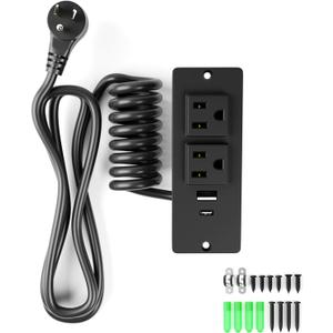 Drawer Outlet Kit, Recessed Furniture Power Strip - Clutter-Free Drawer Socket with USB-A, USB-C & (2) 12 amp AC Ports, 6.9FT Power Cord, Spring Cable, Clips and Screws Included, UL Listed