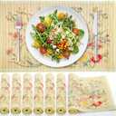 8 Pieces Bamboo Placemats, Woven Heat Resistant Rectangular Dining Table Mats, Non-Slip Washable Floral Print Table Placemat for Dining Room, Kitchen, Restaurant