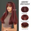 PARK YUN Long Straight Wine Red Wig with Bangs 23 Inch Burgundy Synthetic Layered Wig Natural Maroon Dark Red Hair Heat Resistant Wigs for Women Daily Party Use
