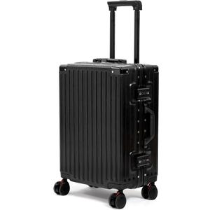 26 Inch Checked Luggage with Spinner Wheels, No Zipper Aluminum Frame Hard Shell Suitcases with TSA Lock, PC+ABS Lightweight Large Suitcase for Travel (Black)