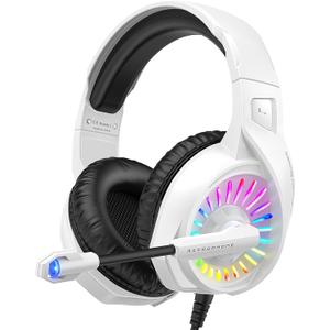 ZIUMIER Z20 White Gaming Headset for PC PS4 PS5 Xbox One Xbox Series S/X, Wired Over-Ear Headphone with Noise Canceling Microphone, RGB LED Light, Bass Surround Sound