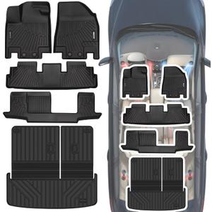 SHINJEW Floor Mat & Trunk mat Compatible with 2022-2024 2025 Nissan Pathfinder 8 Passenger/Infiniti QX60 7 Passenger, All Weather TPE Car Floor Liners Fit for Nissan Pathfinder Accessories,3 Rows