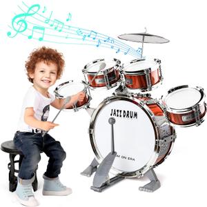 Toy Drum Set for Kids Toddler Jazz Drum Kit with 5 Drums Percussion Musical Instruments Toys for 3 4 5 Year Old Boys Girls Gifts Ages 3-5