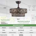 19" Caged Crystal Ceiling Fan with Light, Low Profile Fandelier, Medium