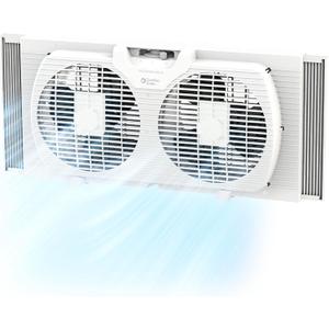 Comfort Zone Twin Window Fan with Reversible Airflow Control, 9 inch, Auto-Locking Expanders, 2 Speed Fan, Dual Fan, Exhaust, Airflow 9.84 ft/sec, Ideal for Home, Kitchen, Bedroom & Office, CZ319WT