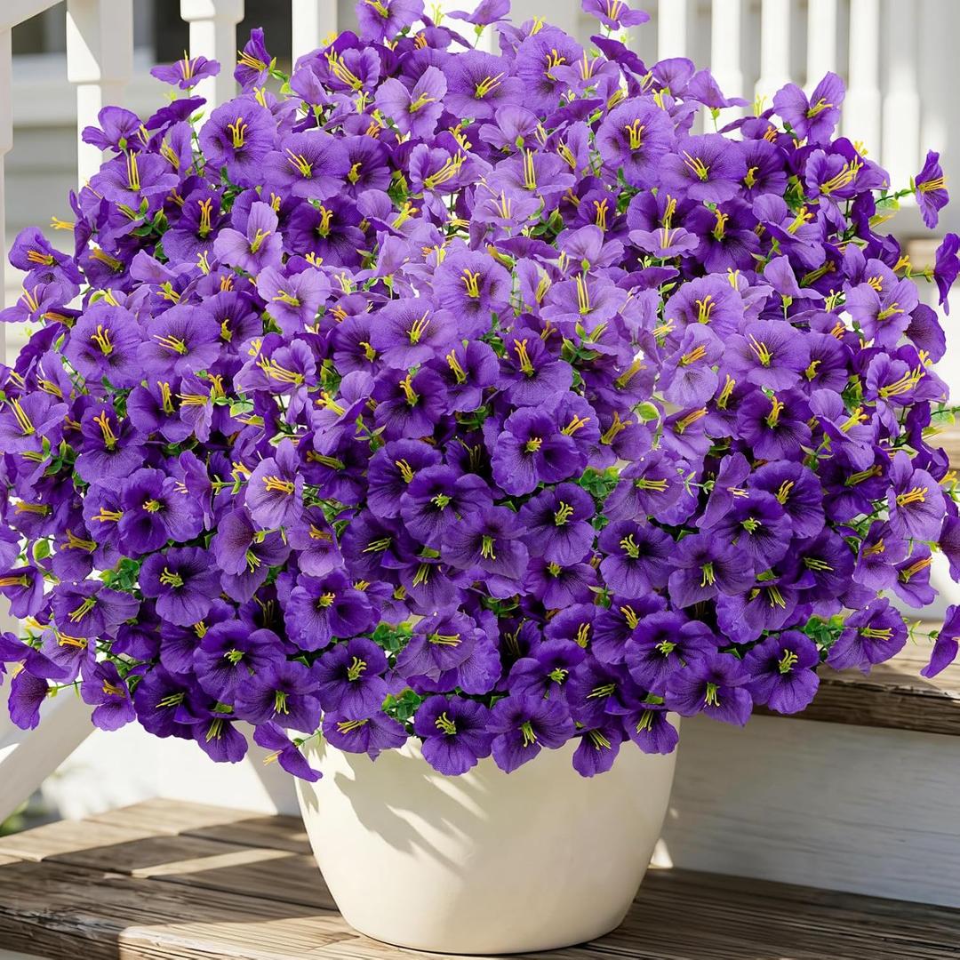 24 Bundles Artificial Pansy Flowers for Outdoor, UV Resistant Faux Silk Pansies for Window Box Planter, Fake Spring Flowers for Front Door Porch Patio Yard Decor (Purple)