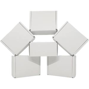 Small Shipping Corrugated Boxes 4x3x2 Inches 100 Pack Foldable Small Business Card Gift Box For Mailers and Craft (White)