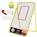 Adjustable Volleyball Rebounder Net 7x4 ft with PU Volleyball and Stakes - Bounce Back Training Equipment for Practicing Volleying, Bumping, Spiking, Easy Set Up & Steady for Multi Sports (Yellow)