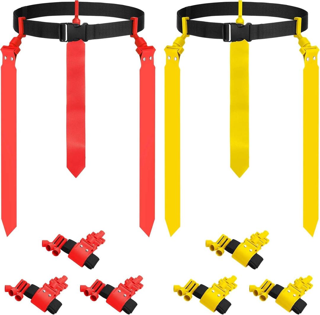 Junkin 6/8/10 Players Flag Football Sets Adjustable Football Belts and Flags for Youths Teens Kids Adults Players Sports Team (Red, Yellow)