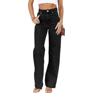 Women's Boyfriend Jeans Mid Waisted Straight Leg Loose Lightweight Jeans Stretchy Casual Denim Pants (8, L605black)