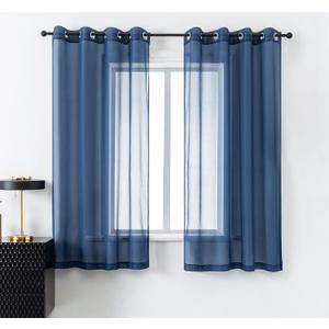 DUALIFE Navy Indigo Blue 54 Inches Sheer Curtains for Bathroom Small Windows with Grommet Semi Voile Drapes for Boys Room Kids Bedroom 52 x 54 Inch Length Set of 2 Panels Dark Blue