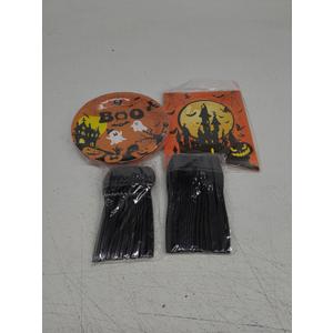 Halloween Plates and Napkins, Halloween Party Supplies, Orange Pumpkin Paper Plates, Disposable Tableware for halloween Party Decoration, Serves 20