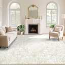 Vintage Living Room Area Rug - 9x12 Large Machine Washable Boho Area Rug Distressed Floral Rugs for Bedroom, Soft Non-Slip Indoor Floor Accent Rugs for Office Dining Room (Cream Beige, 9'x12')