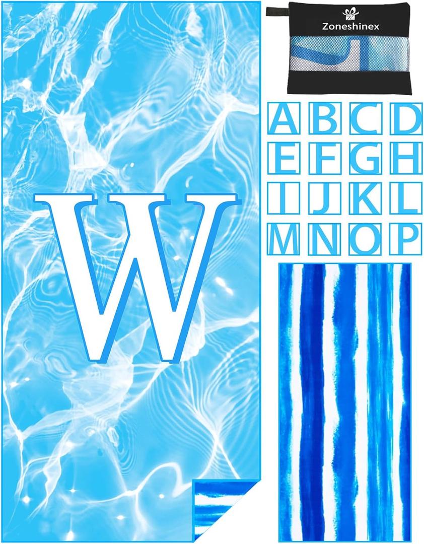 3 x Personalized Microfiber Monogrammed Beach Towel Sand Free Quick Dry Super Absorbent Customized Initial Letter Lightweight Oversized Pool Swim Towels W Gifts for Women