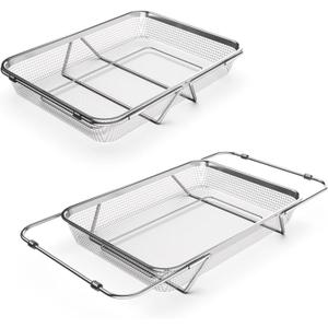 Extendable Dish Rack with Feet, Vegetable Colander Basket, Stainless Steel Dish or Silverware Drying Rack, Ultimate Kitchen Organizer Over The Sink (14.76 x 10.63 x 3.15 Inches)