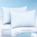 Cooling Pillow for Sleeping, Shredded Memory Foam Pillows Queen Size Set of 2, Double Sided Cooling Bed Pillows for Hot Sleepers, Side Back and Stomach Sleepers with 4 Covers (Blue)