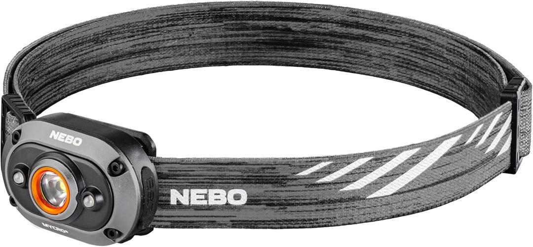 NEBO MYCRO 450 Rechargeable Headlamp | 450 Lumens, 6 Light Modes, Water Resistant, Detachable Hat Clip, Super Bright Head Lamp for Camping & Hiking, Includes USB Charging Cable  Gray