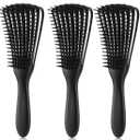 Detangling Brush for Afro American/African 3a to 4c Kinky, Wavy/Curly/Coily Hair - Scalp Massaging Comb for Thick/Long, Wet/Dry/Oily Hair (3 pcs, 3-Black)