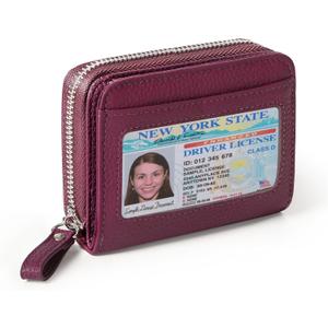 Genuine Wallet Women RFID Blocking Card Holder, Small Leather Womens Wallet with Zipper ID Window Coin Pocket (Purple)