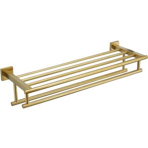 RTCUL Bathroom Towel Rack with Double Towel Bar Bathroom Hotel Shower Shelf SUS304 Stainless Steel Modern Wall Mounted Holder 28 Inch Brushed Gold