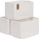 Woven Storage Baskets, White Baskets for Organizing, 3 Pack Woven Basket for Storage, Storage Baskets for Shelf, Towel, Toy, Book, Closet, Baby 15"10"9"