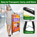 A Frame Sidewalk Sign 24 x 36 Inch Outdoor, Double-Sided Folding Sandwich Board with Handle, Heavy Duty Metal Slide-in A-Frame for Business, Advertising, Party, with 2 Plastic Boards