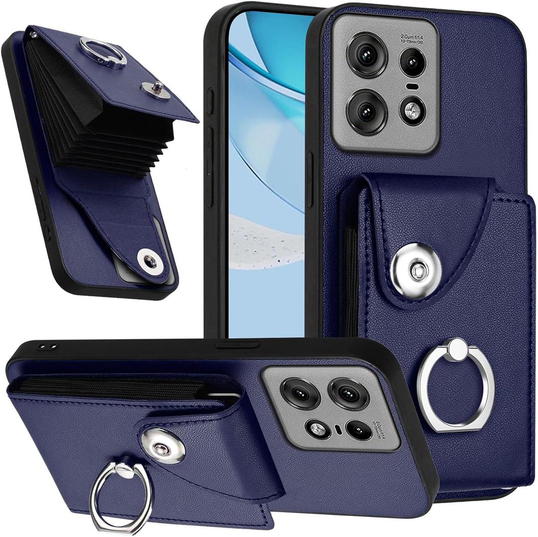 for Motorola G 5G 2025 Wallet Case with Credit Card Holder 360 Rotating Ring Stand Shockproof Protective Cover Snap Button Closure Case for Motorola Moto G 5G 2025. Blue YBK