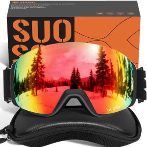suoso Ski Goggles Frameless for Men: Women Magnetic Lens UV400 Protection OTG Anti-Fog Snowboard Goggles