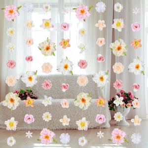 Set of 12 79.2 ft Artificial Flower Garland Hanging Decorations Fake Floating Floral Garlands Dangling Flower Decorations for Party Background with Hooks for Birthday Home Garden (Cute Style)