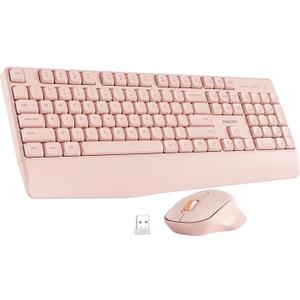 PHILIPS Wireless Keyboard and Mouse Combo-Ergonomic Keyboard and Mouse Wireless Combo with Silent Design,Plug n' Play,Sleep Mode and 2.4GHz Keyboard for Mac, Windows, Laptop-Pink
