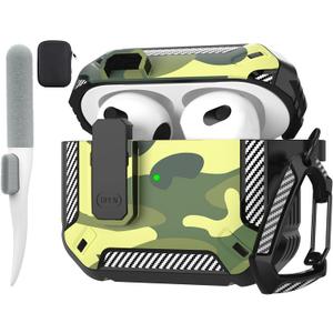 Maxjoy for AirPods 3rd Generation Case, AirPods 3 Case Cover with Lock AirPod3 Generation Protective Cases Gen 3 Shockproof Cover with Keychain Compatible with AirPod 3rd Generation, Rainforest Camo