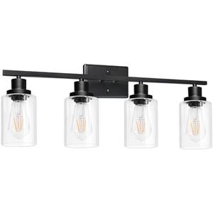 Ascher 4-Light 29.3" Wall Sconces, Modern Vanity Light Fixture with Clear Glass Shade, Black Finish Wall Light for Mirror Bedroom Hallway, E26 Base (Bulbs Not Included)