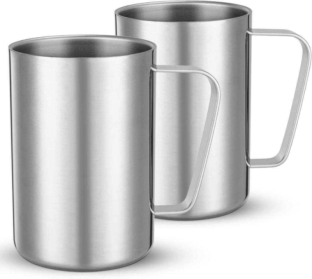 2 Pcs 16.9oz/500ml Stainless Steel Mug, Camping Mug, Double Wall Vacuum Insulated Mug, Suitable for Coffee, Milk,Juice,Tea and other Cold or Hot Drinks
