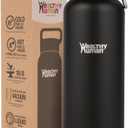 Healthy Human Stainless Steel Water Bottle | Double Walled Vacuum Insulated Water Thermos for Adults | Eco-Friendly Travel Bottles with Leak Proof Lid (Pure Black, 40 oz / 1183 ML)